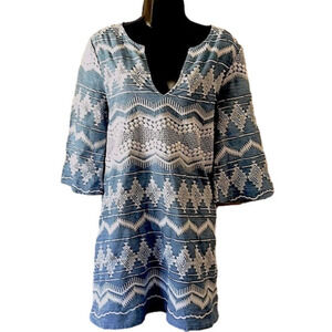 GLAM western white and chambray with bell sleeve Womens Dress medium